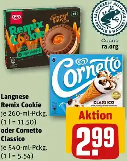 REWE Langnese Remix Cookie oder Cornetto Classico Angebot