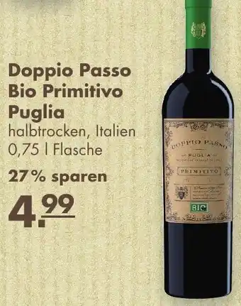 Handelshof Doppio Passo Bio Primitivo Puglia 0,75L Angebot