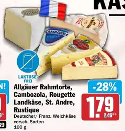 HIT Allgäuer Rahmtorte, Cambozola, Rougette Landkäse, St. Andre, Rustique Angebot