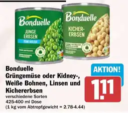 HIT Bonduelle Grüngemüse oder Kidney-, Weiße Bohnen, Linsen und Kichererbsen Angebot