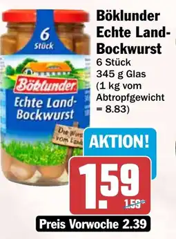 HIT Böklunder Echte Land Bockwurst Angebot