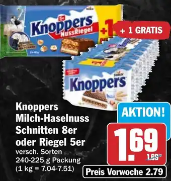 Knoppers Milch-Haselnuss Schnitten 8er oder Riegel 5er