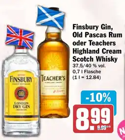 HIT Finsbury Gin, Old Pascas Rum oder Teachers Highland Cream Scotch Whisky Angebot