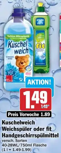 HIT Kuschelweich Weichspüler oder fit Handgeschirrspülmittel Angebot