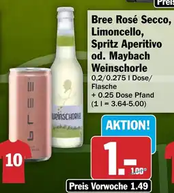 HIT Bree Rosé Secco, Limoncello, Spritz Aperitivo od. Maybach Weinschorle Angebot