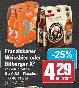HIT Franziskaner Weissbier oder Bitburger X2 Angebot