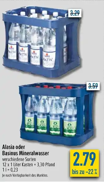 diska Alasia oder Basinus Mineralwasser 12*1L Angebot