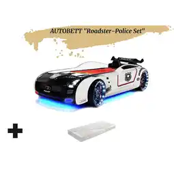 Netto Marken-Discount Autobett Kinderbett Roadster Police LED Sound Sportsitze Lattenrost Spoiler 90x190 cm Angebot