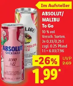 Lidl ABSOLUT/ MALIBU To Go Angebot