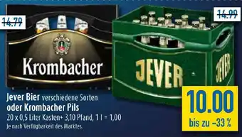 diska Jever Bier oder Krombacher Pils 20*0,5L Angebot