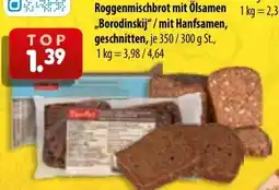Mix Markt Roggenmischbrot mit Ölsamen „Borodinskij"/mit Hanfsamen, geschnitten Angebot