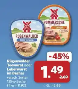 Combi Rügenwalder Teewurst oder Leberwurst im Becher Angebot