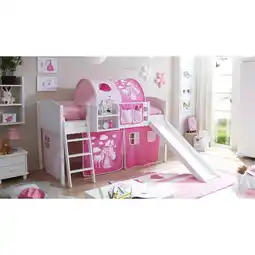 Netto Marken-Discount TiCAA Hochbett mit Rutsche Rutschbett Ekki Country Kiefer Weiß Motiv Angebot