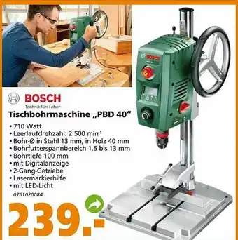 Globus Baumarkt Bosch Tischbohrmaschine „pbd 40“ Angebot