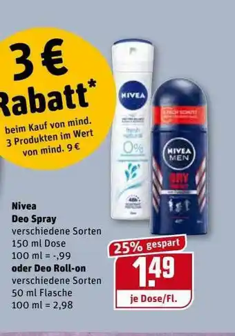 REWE Kaufpark Nivea Deo Spray Oder Deo Roll-on Angebot