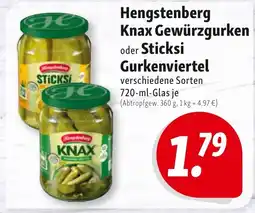 Nah & Frisch Hengstenberg Knax Gewürzgurken oder Sticksi Gurkenviertel Angebot