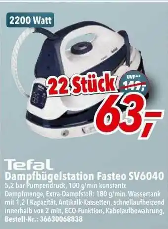 dodenhof Tefal Dampfbügelstation Fasteo Sv6040 Angebot