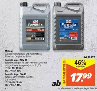 Marktkauf Liqui Moly Motoröl, Formula Super 10w-40 Oder 5w-40 Angebot