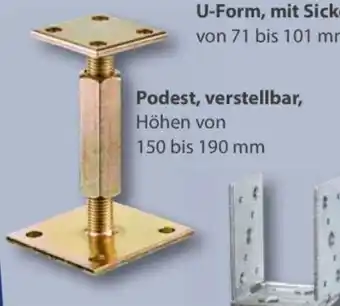 Versch. Pfostenträger Podest, verstellbar, Höhen von 150 bis 190 mm