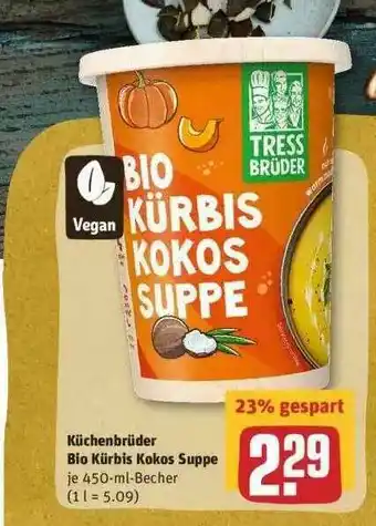 REWE Küchenbrüder Bio Kürbis Kokos Suppe Angebot