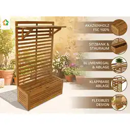Netto Marken-Discount Blumenregal mit Aufbewahrung & Sitzbank aus Akazienholz, 91,5 x 39 x 151,5 cm Angebot