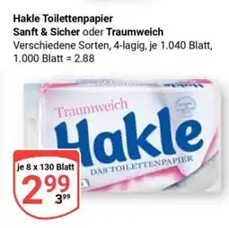 Globus Hakle Toilettenpapier Sanft & Sicher oder Traumweich Angebot