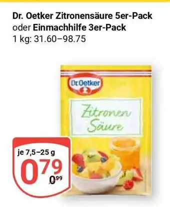 Globus Dr. Oetker Zitronensäure 5er-Pack oder Einmachhilfe 3er-Pack Angebot