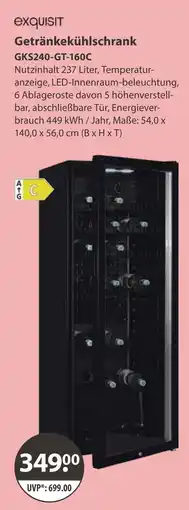 V Markt Exquisit getränkekühlschrank gks240-gt-160c Angebot