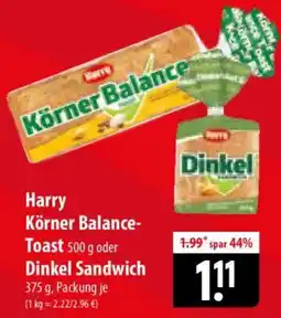 Famila Nord Ost Harry Körner Balance Toast oder Dinkel Sandwich Angebot