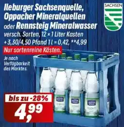 Simmel Ileburger Sachsenquelle, Oppacher Mineralquellen oder Rennsteig Mineralwasser Angebot