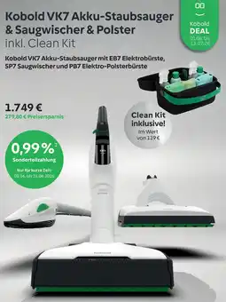 Vorwerk Kobold VK7 Akku-Staubsauger mit EB7 Elektrobürste, SP7 Saugwischer und PB7 Elektro-Polsterbürste Angebot