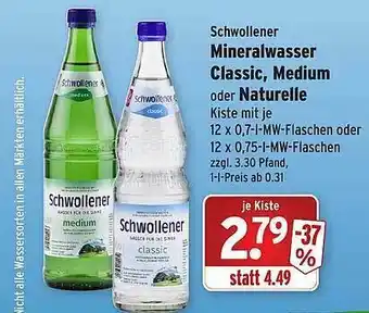 Wasgau Schwollener Mineralwasser Classic, Medium Oder Naturelle Angebot