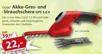 Güde Akku-Gras- und -Strauchschere GPS 3,6 V