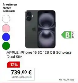 MediaMarkt APPLE iPhone 16 5G 128 GB Schwarz Dual SIM Angebot