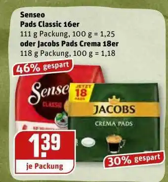 REWE Kaufpark Senseo Pads Classic 16er Oder Jacobs Pads Crema 18er Angebot