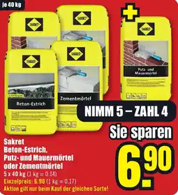 B1 Discount Baumarkt Sakret Beton-Estrich, Putz- und Mauermörtel oder Zementmörtel Angebot