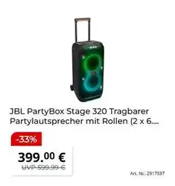 MediaMarkt JBL PartyBox Stage 320 Tragbarer Partylautsprecher mit Rollen (2 x 6 Angebot