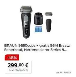 MediaMarkt BRAUN 9660ccps + gratis 96M Ersatz Scherkopf, Herrenrasierer Series 9 Angebot