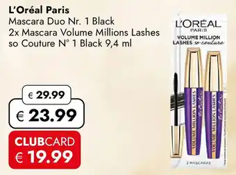 Travel Free L'Oréal Paris Mascara Duo Nr. 1 Black 2x Mascara Volume Millions Lashes so Couture N° 1 Black Angebot