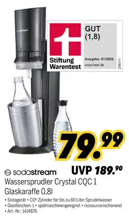 MEDIMAX Sodastream wassersprudler crystal cqc 1 glaskaraffe Angebot