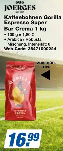 expert Techno Land JOERGES Kaffeebohnen Gorilla Espresso Super Bar Crema Angebot