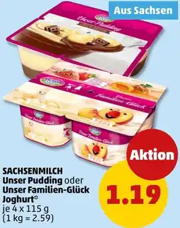 PENNY SACHSENMILCH Unser Pudding oder Unser Familien-Glück Joghurt Angebot