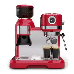 Netto Marken-Discount Bella Café Espressomaschine Vintage Mahlwerk 19 bar Milchschaum Druckmesser 1150 W Rot Angebot