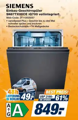 Expert Siemens einbau-geschirrspüler sn87tx00ce iq700 vollintegriert Angebot