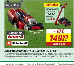 toom Baumarkt Einhell akku-rasenmäher-set ge-cm 30 li ct Angebot