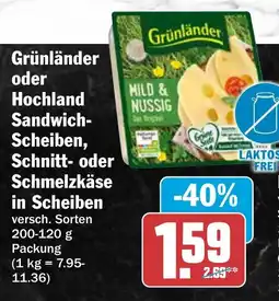 AEZ Grünländer oder Hochland Sandwich- Scheiben, Schnitt oder Schmelzkäse in Scheiben Angebot