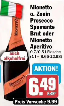AEZ Mionetto o. Zonin Prosecco Spumante Brut oder Mionetto Aperitivo Angebot