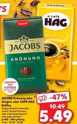 Kaufland JACOBS Krönung oder Origins oder CAFÉ HAG Kaffee Angebot