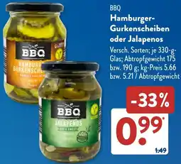 Aldi Süd BBQ Hamburger Gurkenscheiben oder Jalapenos Angebot