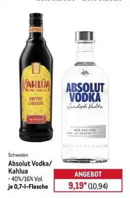 METRO Absolut Vodka/ Kahlua Angebot